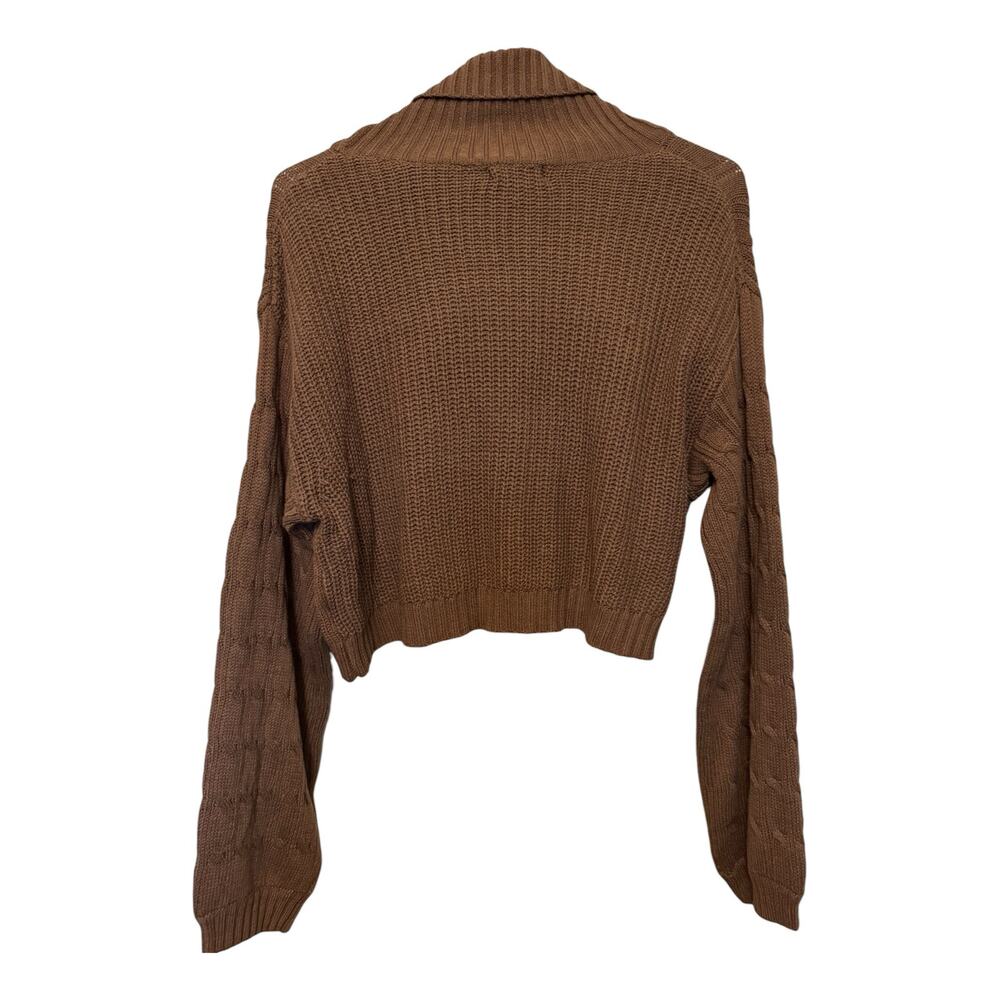 Ambiance Apparel Brown Cable Knit Cropped Turtleneck Sweater | Women’s M - Picture 4 of 7
